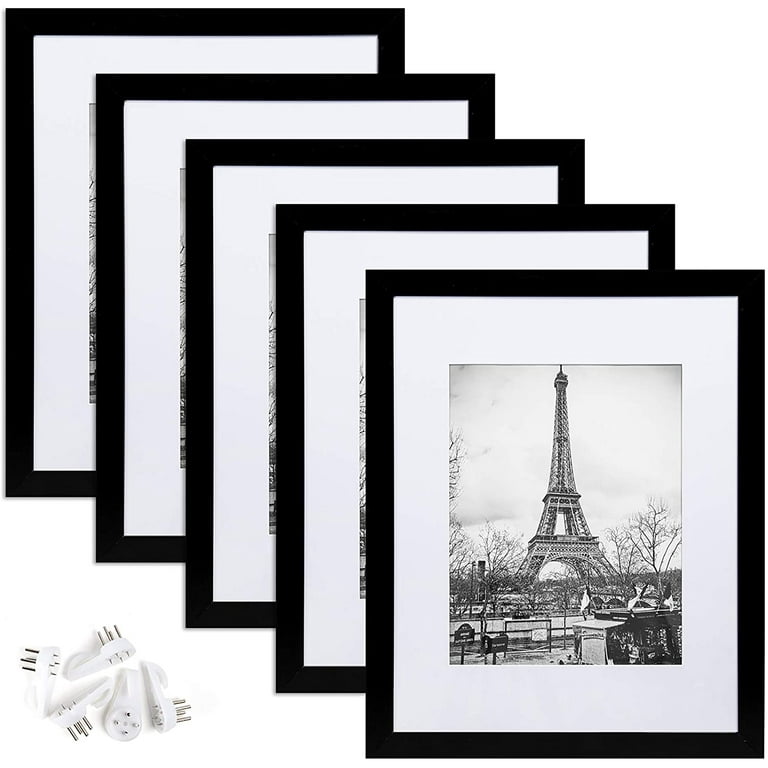 upsimples 11x14 Picture Frame Set of 5, Display Pictures 8x10 with Mat or  11x14 Without Mat, Wall Gallery Photo Frames, Black