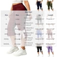 thumbnail image 3 of Womens Plus Size Stretchy Leggings Elastic Waist Butt Lifting Side Slit Bow Tie Hem Capri Pants Casual Workout Yoga Pants Black, 3 of 9