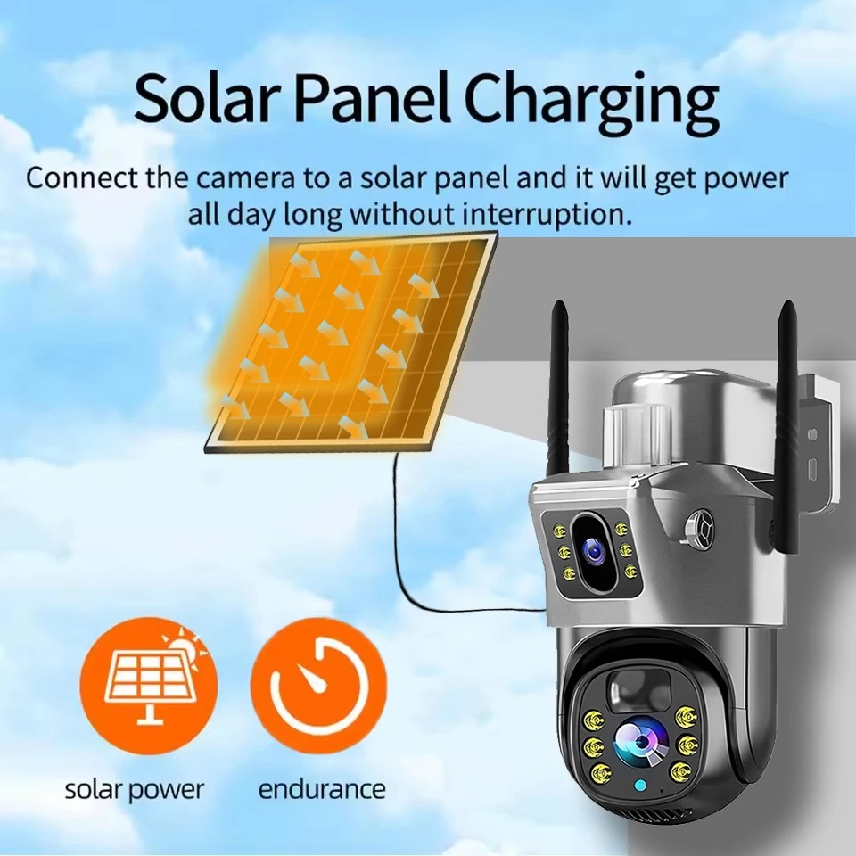 8MP 4K Wireless Solar Camera WIFI Sim Outdoor Dual Lens IP Camera PIR Night Vision V380 Pro CCTV Security Protection Monitor