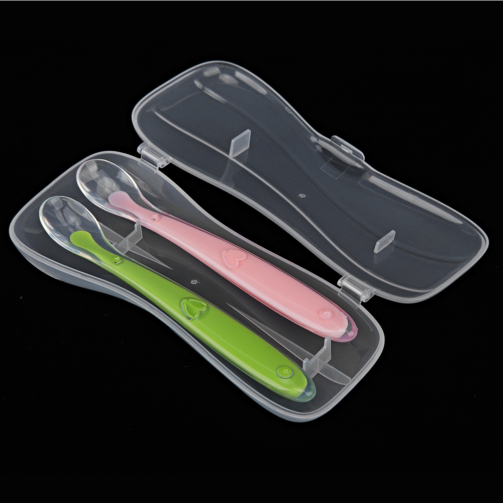 Tebru 2PCS/Set Silicone Baby Spoons Soft Tip Spoons for