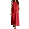 thumbnail image 2 of QUNYINEY Casual Summer Dresses for Women 2026 Long Sleeveless Red A Line Sundress Loose Fit with Pockets Crew Neck Dresses, 2 of 6