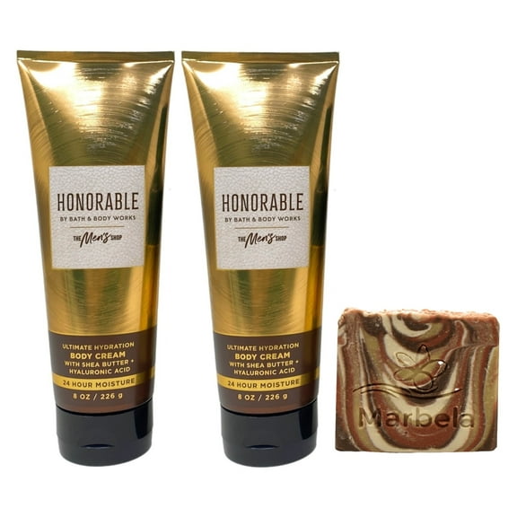 Bath & Body Works The Men's Shop Honorable 2 Pack Body Cream Bundle with a Clay Baby Bar Soap - Full Size