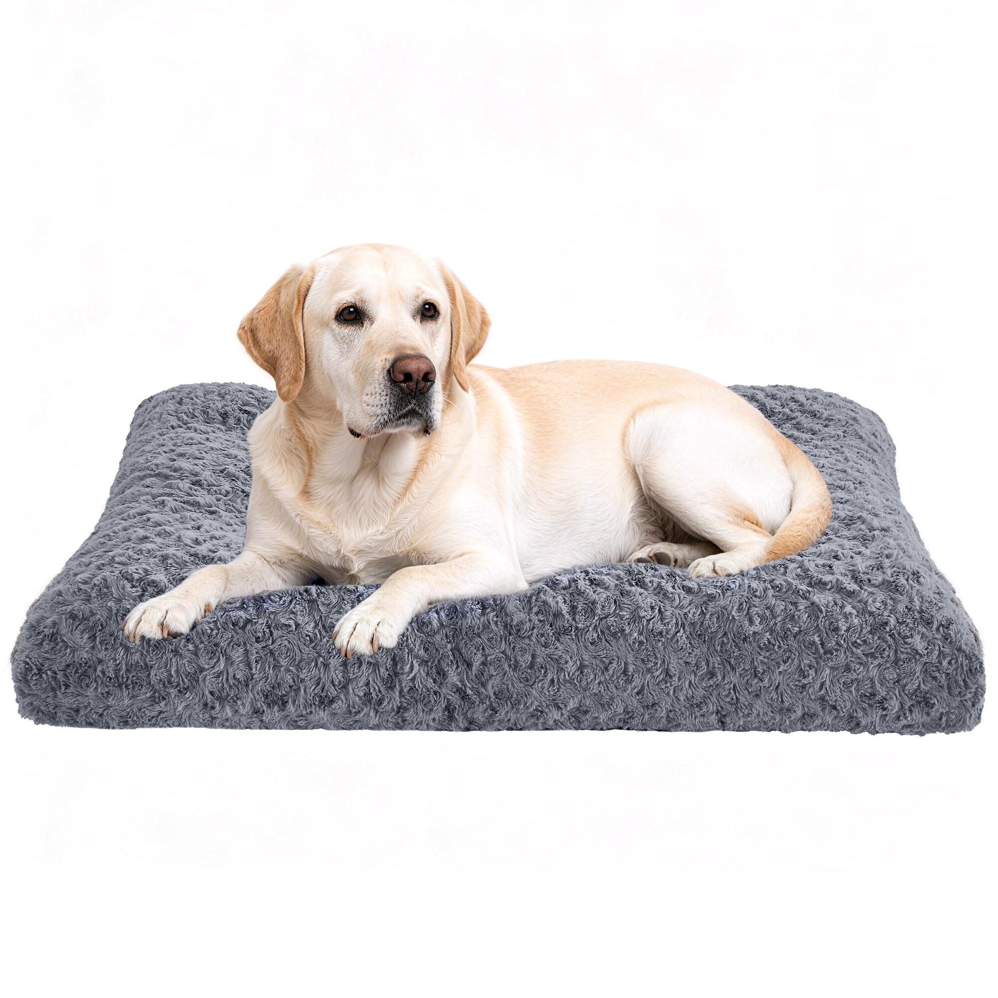 Sasttie Large Dog Bed, Soft Rose Velvet Washable Crate Pad for Medium and Large Dogs, Non-Slip Bottom, Suitable Kennel Cage and Cat Bed Mat, 35 x 23 in, Gray