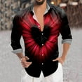 thumbnail image 2 of KTMKH Mens Valentines Day Digital 3D Printed Button Lapel Long Sleeve Shirt Top, 2 of 4
