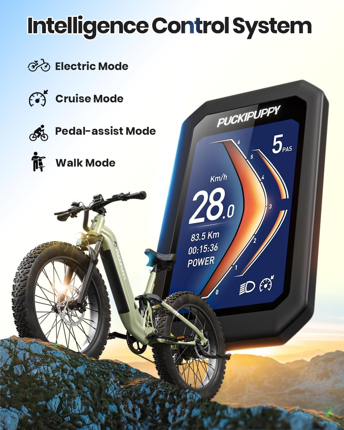 PUCKIPUPPY Electric Bikes for Adults 26" Step-Thru Ebikes 960W Peak Motor 80Miles Range 28mph Max Speed 48V 20AH Battery Full Suspension Fat Tire Mountain E Bike 7 Speed, Comply with UL2849 By SGS
