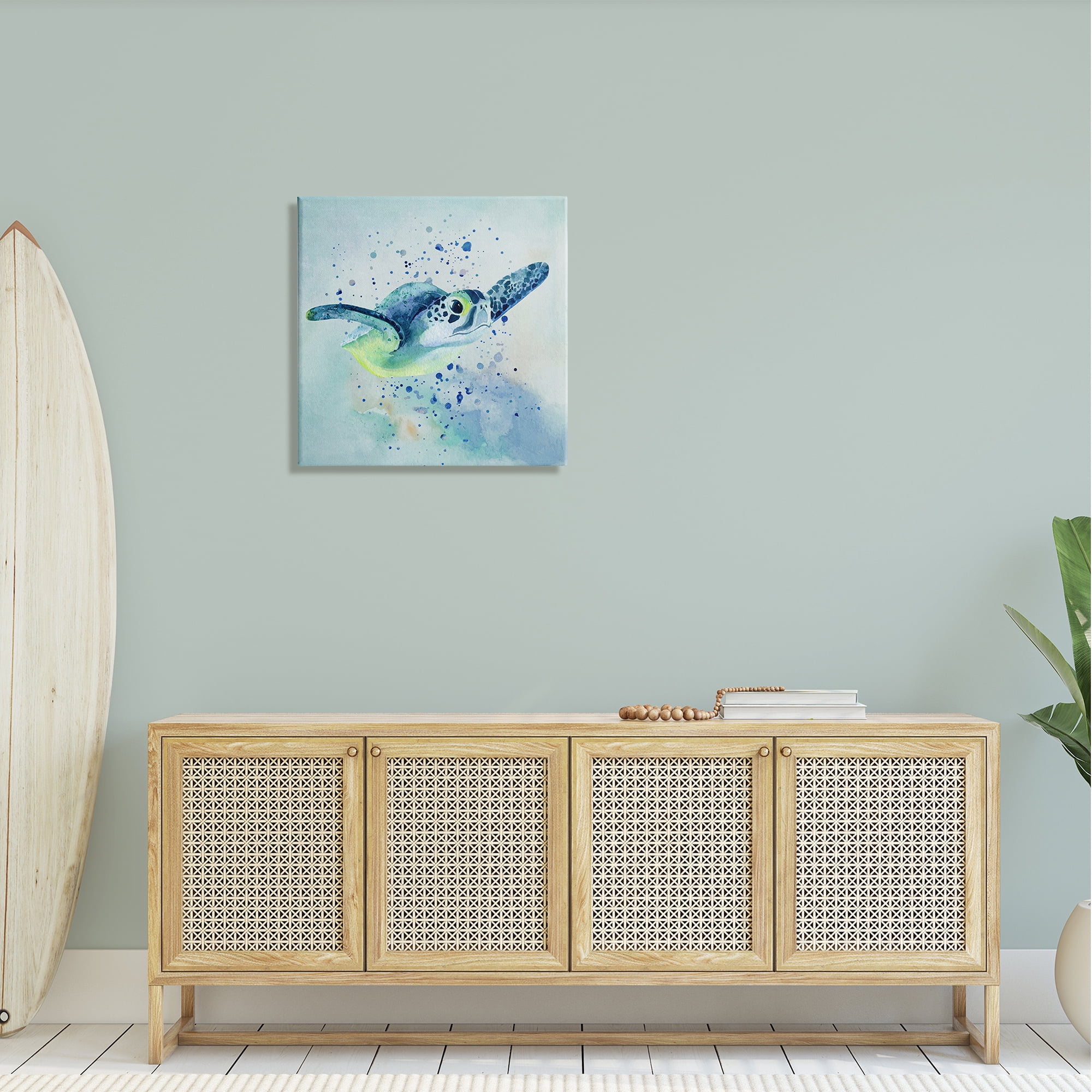 Stupell Sea Turtle Underwater Bubbles Splash Landscape Painting Gallery Wrapped Canvas Print Wall Art