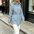 thumbnail image 2 of WRKEKC Windbreaker Jackets for Women Solid Color Hooded Long Sleeve Zip Up Drawstring Waist Windproof Outdoor Coat, 2 of 7