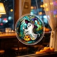 thumbnail image 6 of Halloween Suncatcher, 7.87 Inch Round Acrylic Window Hanging Decor, Ghost with Witch Hat & Pumpkin Design, Creates Rainbow Light Refraction, Halloween Home and Party Ornament, 6 of 6