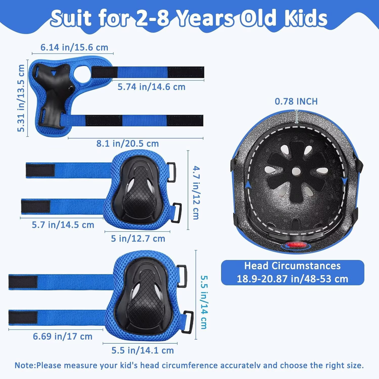 Yiomxhi Adjustable Kids Bike Helmet Set with Knee Elbow and Wrist Pads, Toddler Skateboard Helmet for Ages 3-5-8-14 Boys Girls, Protective Gear Set for Youth, for Scooters Rollerskates