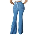thumbnail image 3 of Plebaso Flared Jeans for Women Trendy High Waisted Solid Color Wide Leg Denim Pants with Pockets Women's Long Pants, 3 of 6