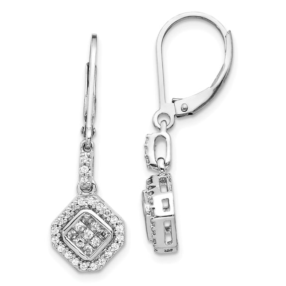 14k White Gold Diamond Leverback Earrings 14k White Gold Earrings