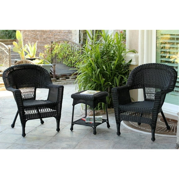 Outdoor Chair Set - 3 Piece Resin Patio Furniture with End Table - Black