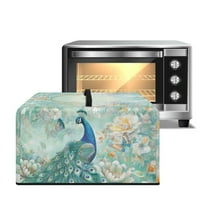 TSOVTHRID Peacock Flower Butterfly Green Print Microwave Oven Dust Cover, Stain-Resistant Kitchen Electrical Appliance Cover Countertop Ovens Decorations, 18.25"W x 14.5"D x 11"H, S