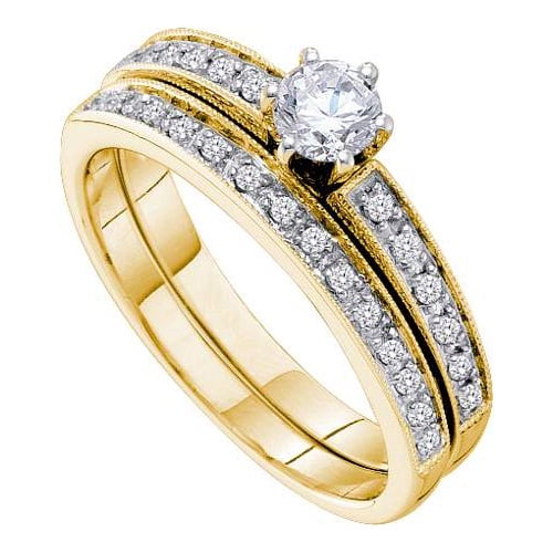 14K Yellow Gold 0.51ctw Elegant Pave Diamond Bridal Set Ring W 0.33ctw Center by Jewelrypot
