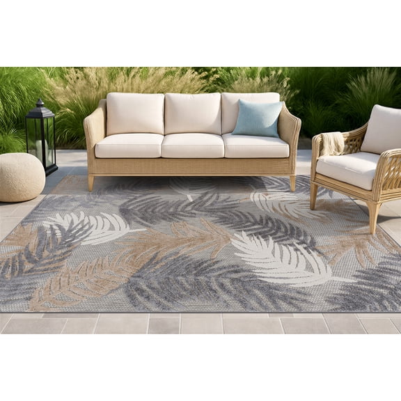 World Rug Gallery Tropical Floral Modern Indoor/Outdoor Area Rug - Beige 5' x 7'