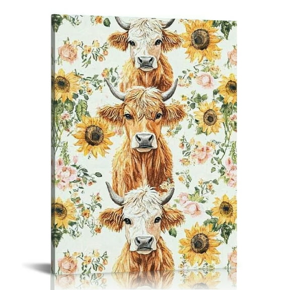 FCXZI Cows Sunflowers Floral Canvas Wall Art Home Decor 12x16 12x16in