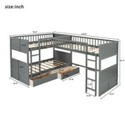 Euroco Wood Bunk Bed Storage, Twin-Over-Twin-Over-Twin for Bedroom, Gray