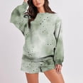 thumbnail image 2 of BXINGOHAI Women's Thin Fleece 2 Piece Sweatsuit Fashion Tie Dye Pullover Sets Long Sleeve Crewneck Sweatshirts and Drawstring Shorts Loungwear Outfits Today Green,L, 2 of 6