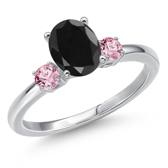 Gem Stone King 14K White Gold Black Sapphire and Pink Lab Grown Diamond Engagement Ring for Women | 1.92 Cttw | Oval 8X6MM | Gemstone September Birthstone | Size 6