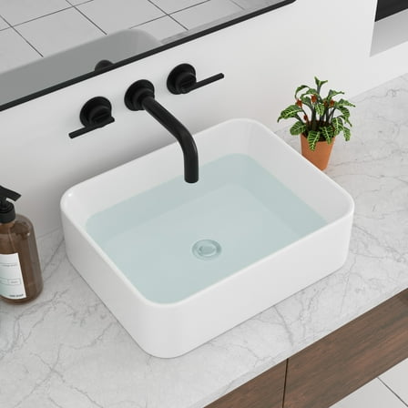 Mocoloo Vessel Bathroom Sink Rectangular Above Counter White 19x15 inches Porcelain Ceramic Sink