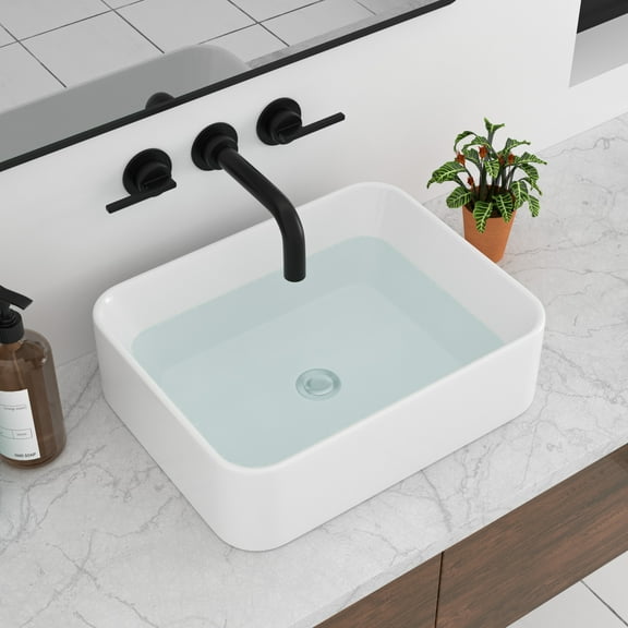 Mocoloo Vessel Bathroom Sink Rectangular Above Counter White 19x15 inches Porcelain Ceramic Sink