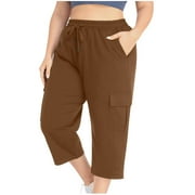 Posijego Cargo Capri Pants for Women Plus Size Sweatpants Cropped Workout Pants Drawstring Loose Capris Pants