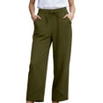 thumbnail image 5 of TZZQ Linen Capris Pants for Women Petite Beach Pants Straight Wide Leg Casual Drawstring Elastic Waist Cropped Trousers with Pockets Loose Comfy Summer Ankle Length Trousers Blackish Green S, 5 of 9
