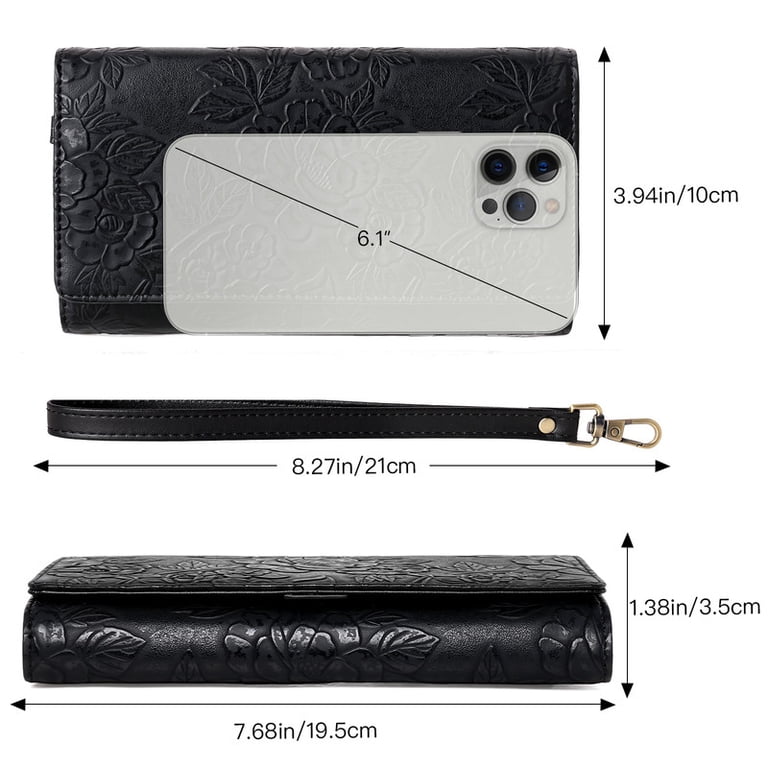 GAEKEAO Women's Trifold Wallet, Black Vegan Leather Floral photo 2
