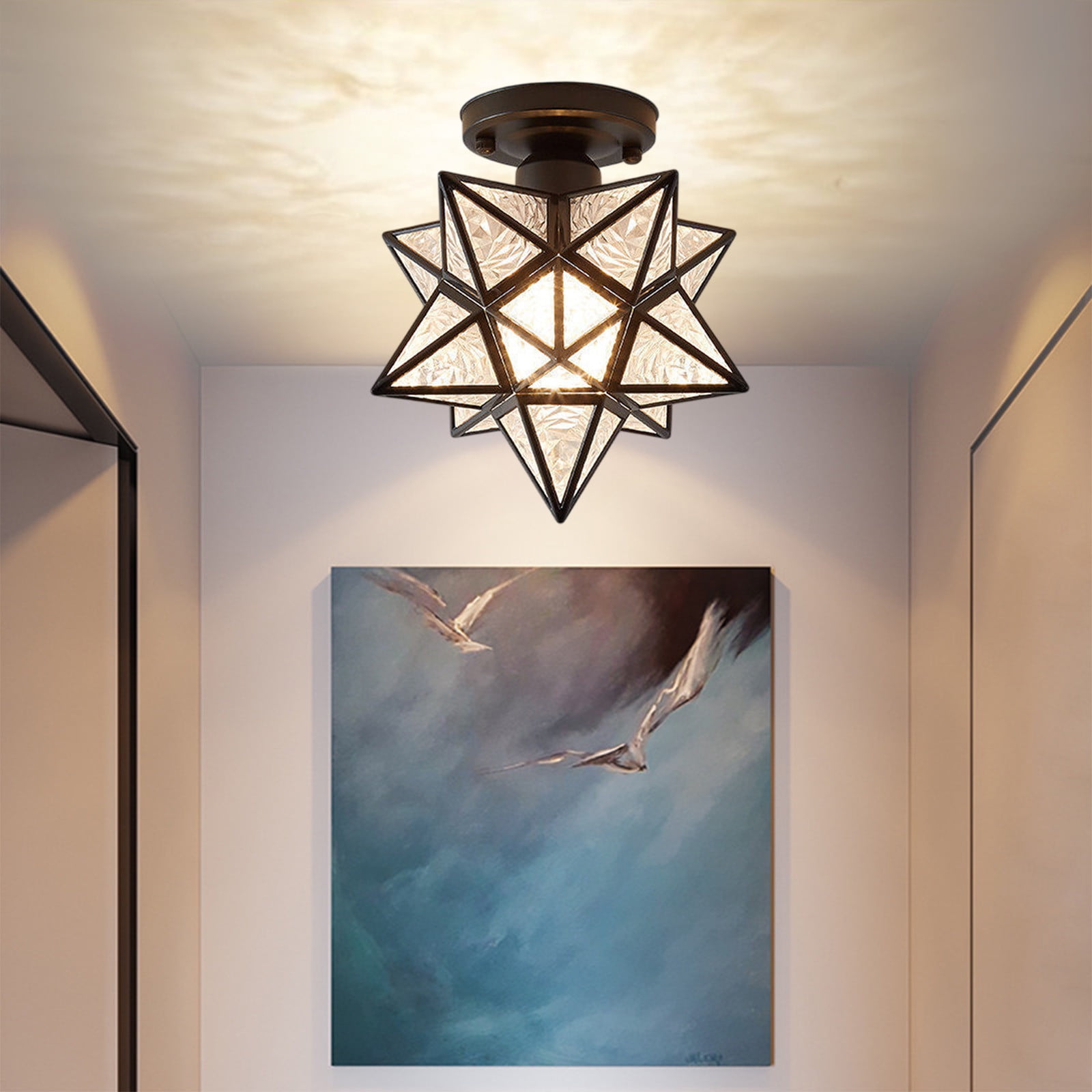 Modern Moravian Star Ceiling Light, Semi Flush Mount Nordic Luxury Ceiling Light Ceiling Lamp with Glass Shade, Aisle Light Corridor Entrance Balcony Entry Crystal Small Ceiling Lamps