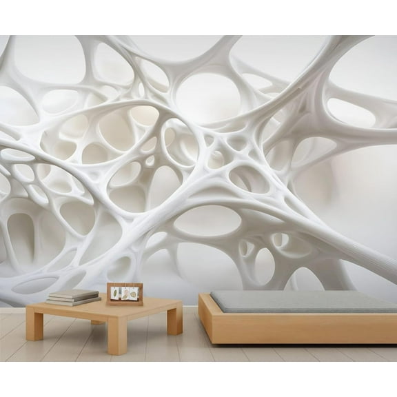 3D Abstract Geometric Wall Murals For Living Room Bedroom, Modern Minimalist Mural, White Lines Large Wall Mural, Nordic Murals, Geometry Home Decor & Gift 55"W x 28"H (Not Peel and Stick)