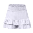 thumbnail image 5 of Lroveb Summer Shorts for Women 2024 High Waisted Ruffle Hem Shorts Pleated Casual Flowy Beach Shorts White, 5 of 6