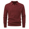 thumbnail image 3 of ZCFZJW Mens Sweater V Neck Pullover Sweaters Lightweight Casual Fall Spring Long Sleeve Cable Knit Textured Collared Sweater Tops Wine XXXL, 3 of 4