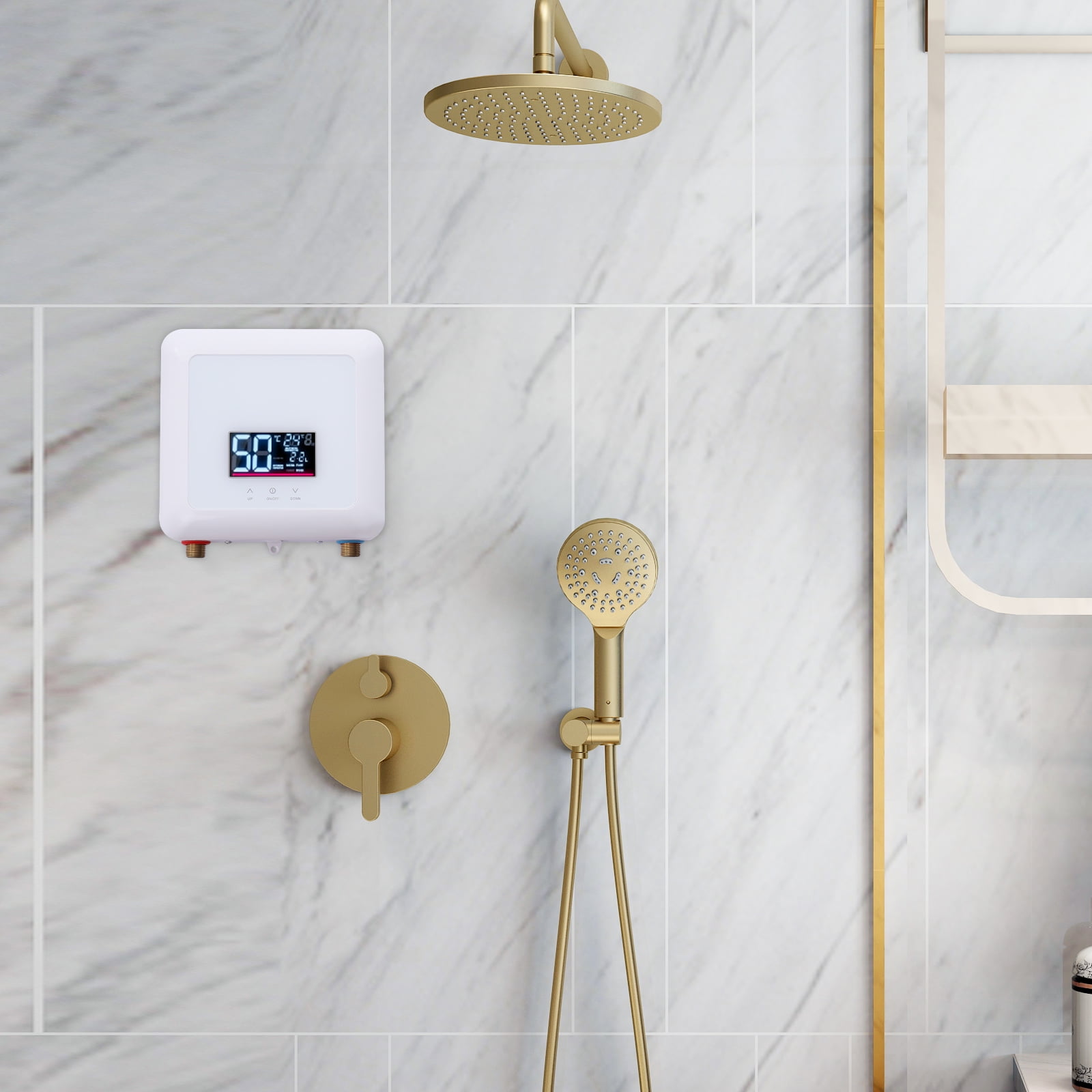 Dwellnix Tankless Water Heater 5500W, Instant Heating, Adjustable Power 5 Levels, Remote & Touch Control, Ideal for Bathroom, Kitchen & Low-Pressure Areas