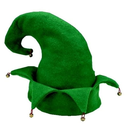 Elf Hat Traditional Santas Helper Green Jester Cap with Jingle Bells Costume
