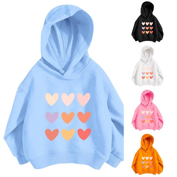 SGMVNU Girls Heart Hooded Sweatshirt Long Sleeve Pullover Hoodie Cotton Blend Clothes for School Days, Size 5-6 Years, Blue