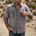thumbnail image 4 of Long Sleeve Shirts for Men Fashion Turndown Collar Solid Color Casual Button Front Shirt With Zipper Pockets Outdoor Sports Tops, 4 of 5