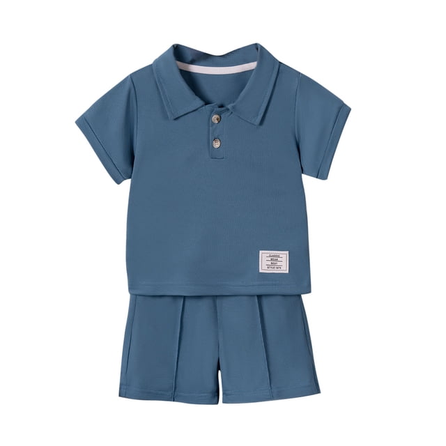 Odeerbi 2-8 Años Niños Verano Conjuntos Botón Abajo Cuello Manga Corta Camisa Pantalones Cortos Conjunto Dos Piezas Deportes