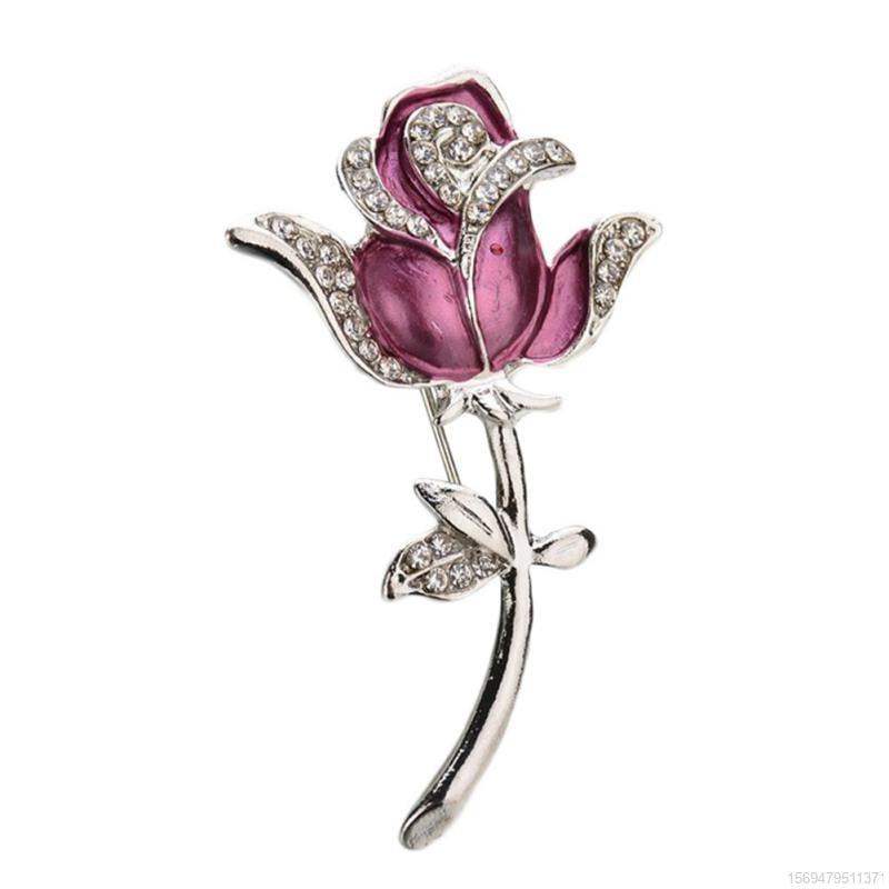 Women's Rose Rhinestone Brooch Pin Gold Plated Crystal Tulip Brooch Bridal Pins