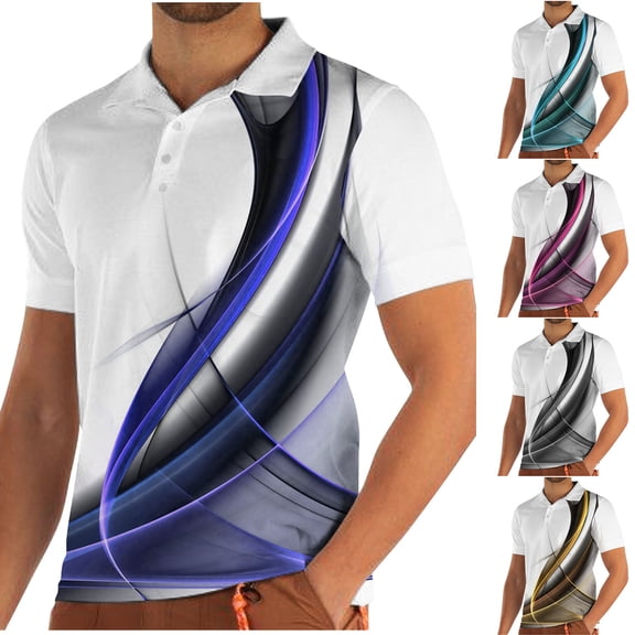 Afuyipoi Men's Fashionable Printed Short Sleeve V-neck T-shirt,Blue L