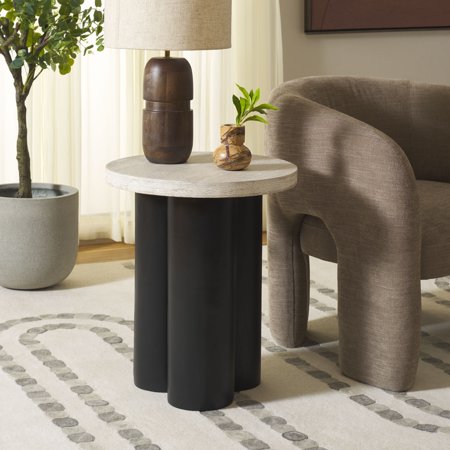 Safavieh Benvolio Modern Wood Round End Table White Washed / Black