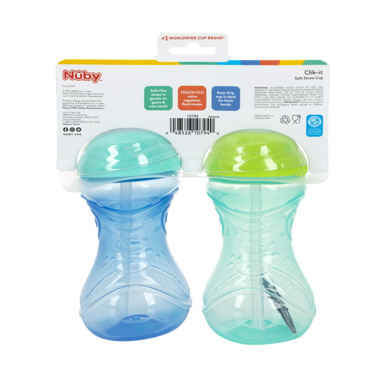 Nuby No-Spill Clik-It Soft Spout Sippy Cup, 10 fl oz, 2 Count