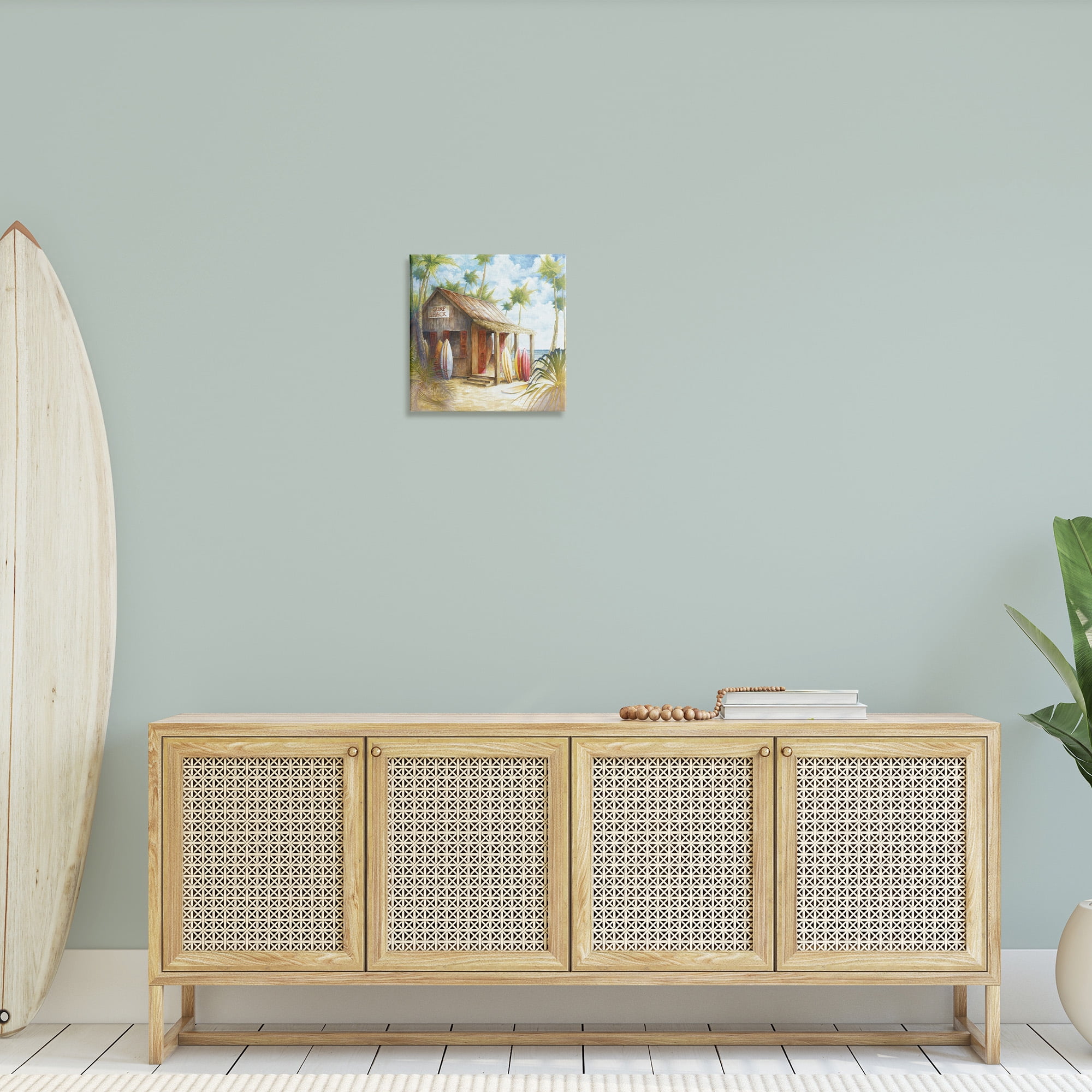 Stupell Industries Summer Surf Shack Landscape Painting Gallery Wrapped Canvas Art Print Wall Art, 17 x 17