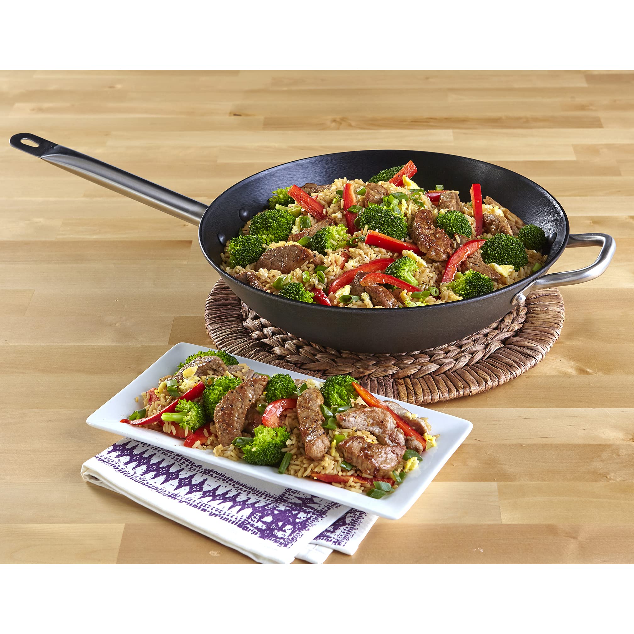 Imusa LCI-19008 ライト Cast Iron Wok Pre-Seasoned Non-Stick with ステンレス スチール Ha