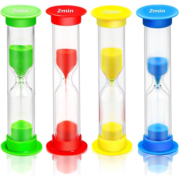 4 Pieces Toothbrush Timer for Kids, 2 Minute Sand Timer Sandglass Clock, Colorful Hour Glass Acrylic Covered Clock for Classroom School Home Kitchen Office