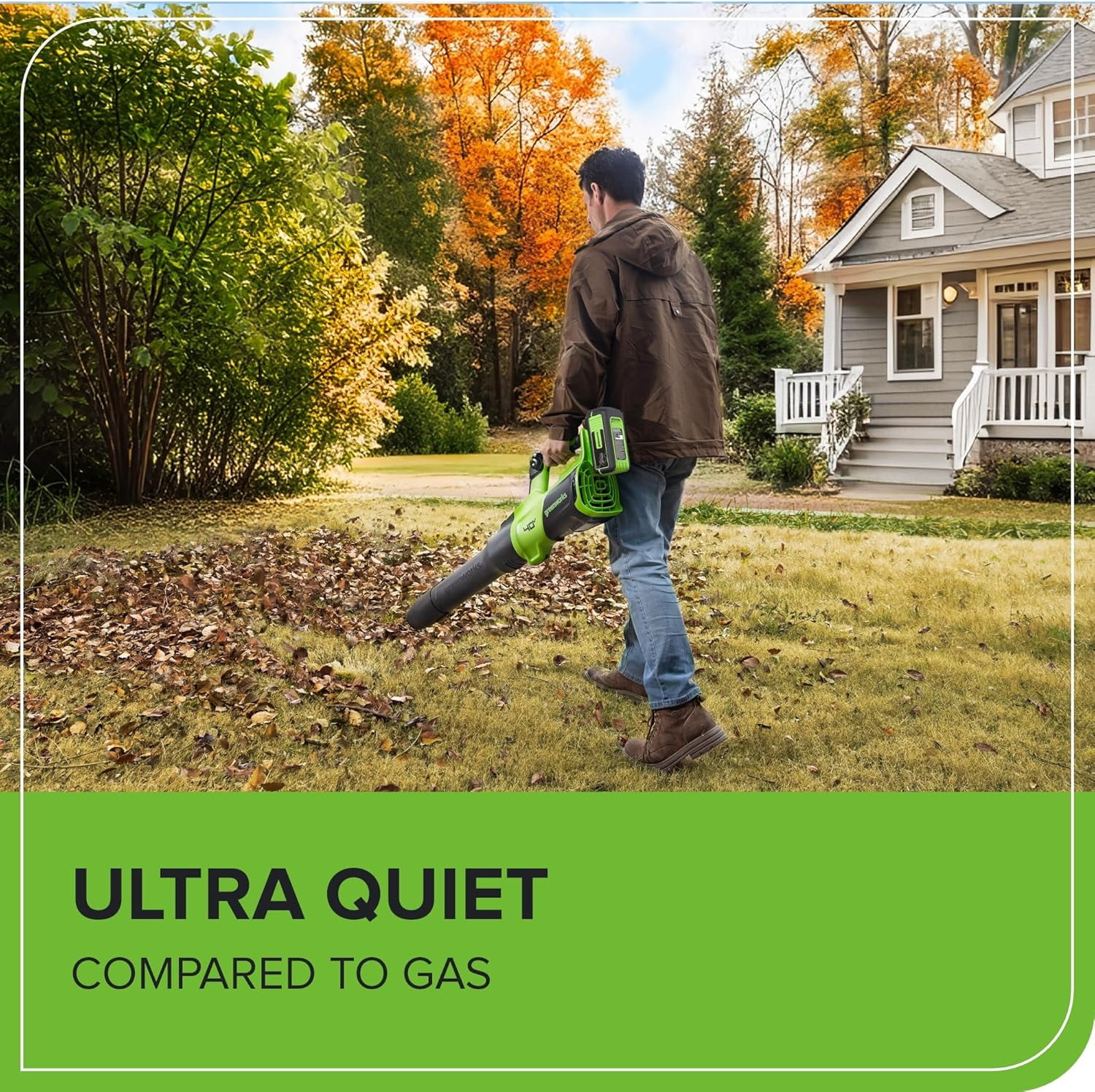Greenworks 40V (730 CFM / 190 MPH) Cordless Brushless Leaf Blower, 5.0Ah Battery and 5A Rapid Charger