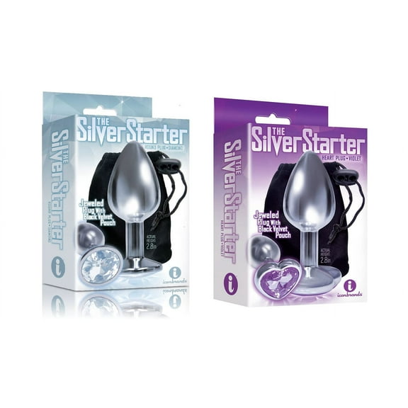 Sexy, Kinky Gift Set Bundle of The Silver Starter, Bejeweled Stainless Steel Plug, Diamond and Icon Brands The Silver Starter, Bejeweled Heart Stainless Steel Plug, Violet
