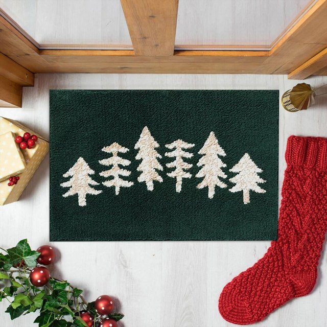 Christmas Tree Mat With "Merry Christmas" Lettering – Festive Home Floor Mat Fuzzy Lap Blanket Rugs for Living Room 5x7 Soft Comfy Blanket Mauve Blanket Large Throw Legacies Blanket Blanket H Small