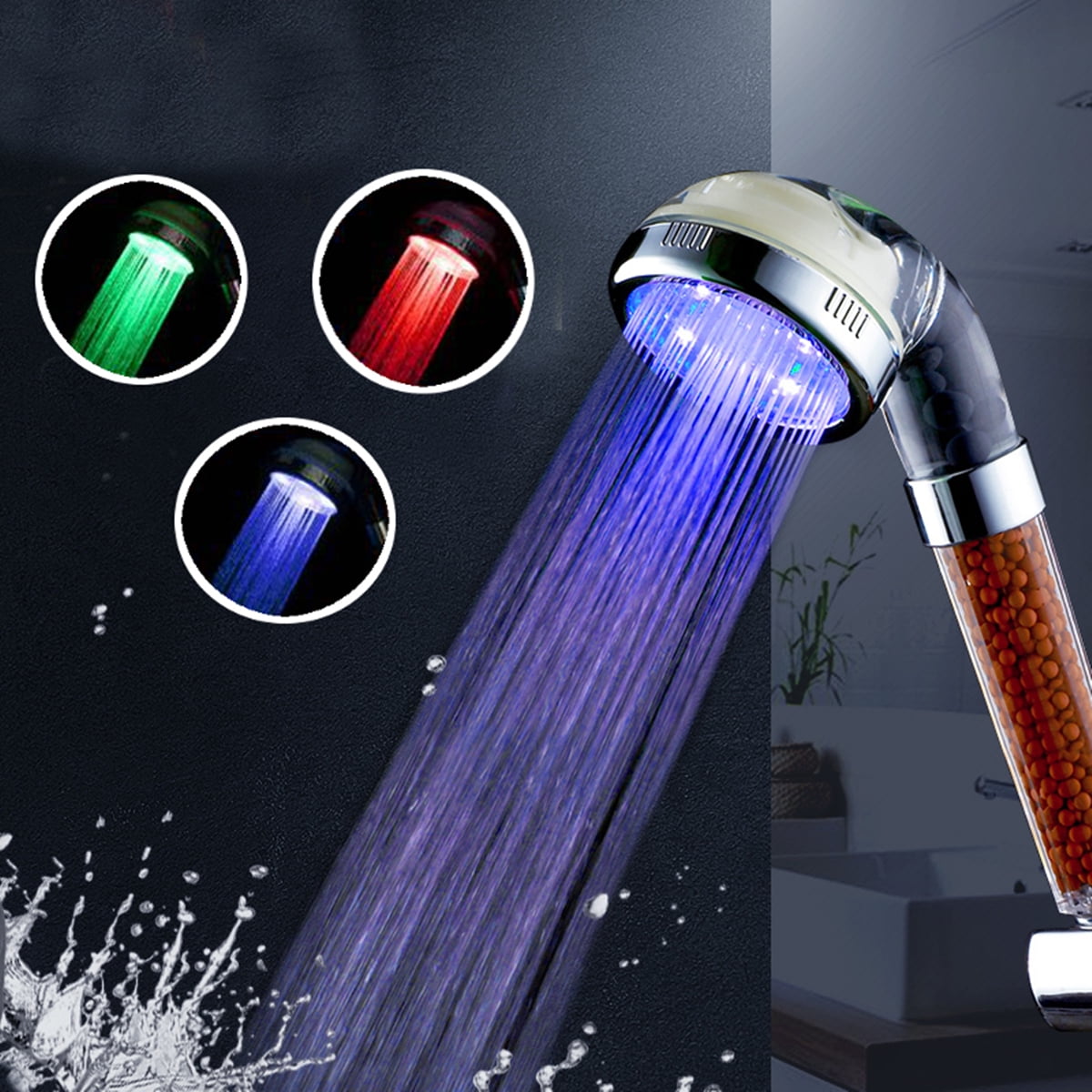 Luxury Adjustable Color-chang LED Light Shower Low Flow WaterSaving Head Romatic 