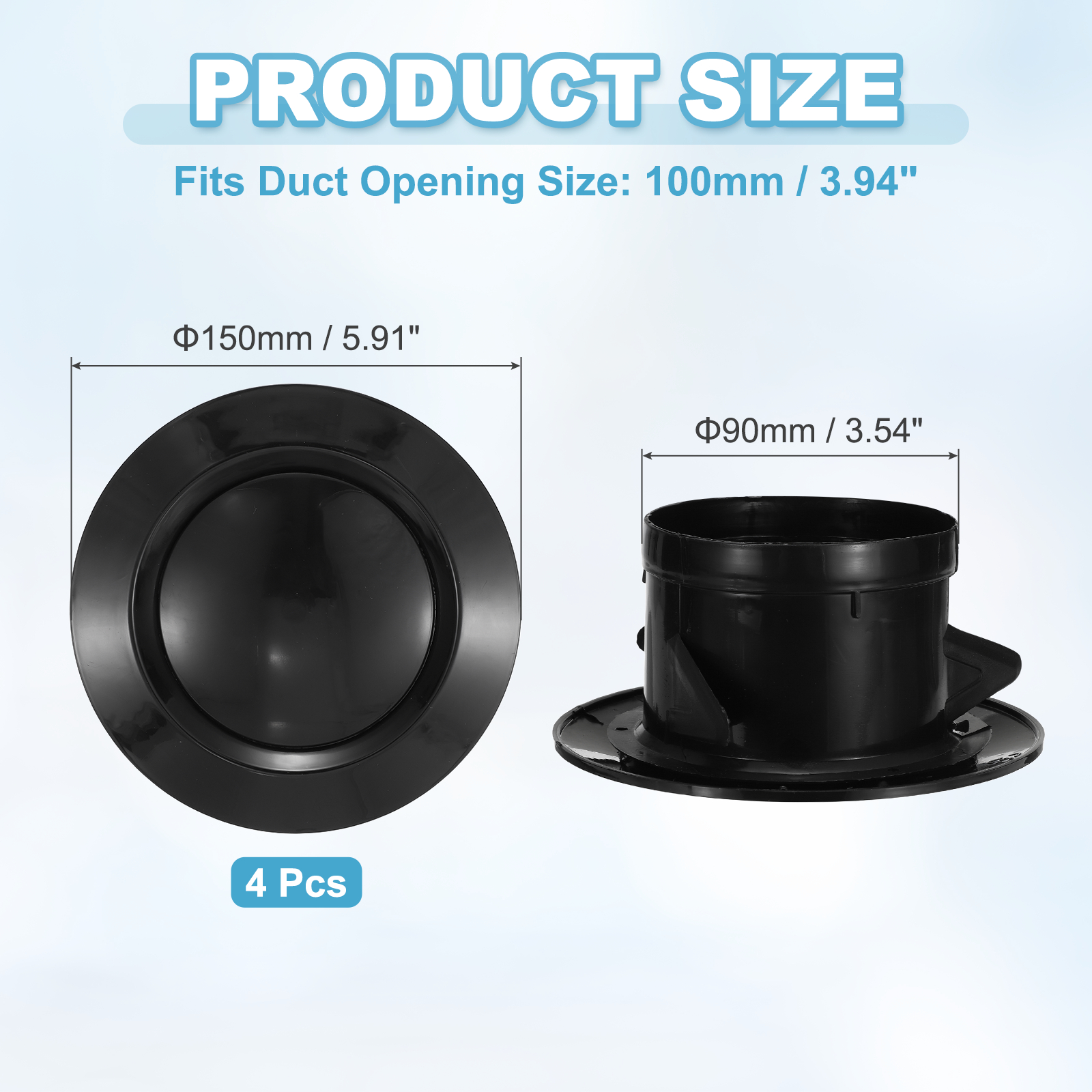 Uxcell 4 Inch Round Air Vent, 4pcs ABS Adjustable Soffit Exhaust Vent Cover, Black