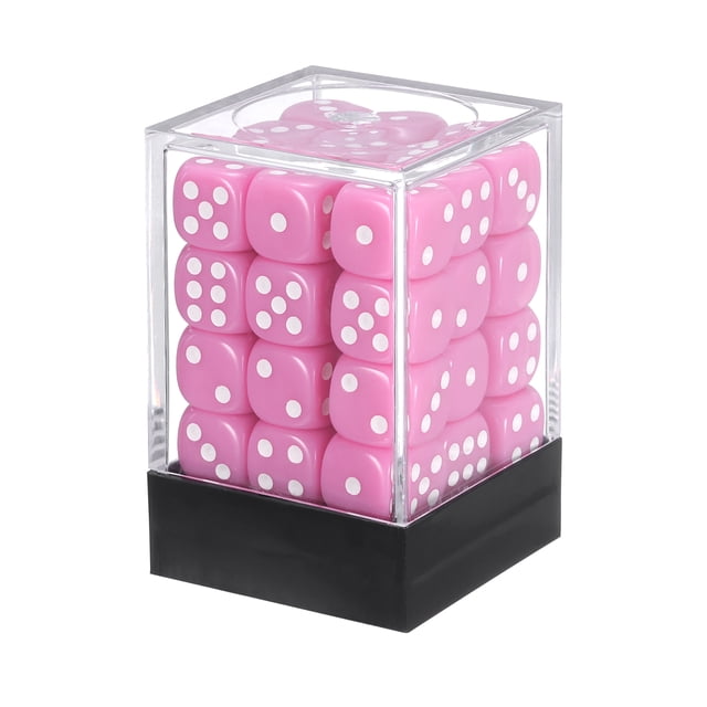Uxcell Dados Poliedricos de 12 mm, Dados Acrílicos Cuadrados de 6 Caras con Caja de Plástico Perfectos para Juegos de Mesa, Juegos de Mesa y Enseñanza en el Aula (Rosa/Blanco, 36 piezas)